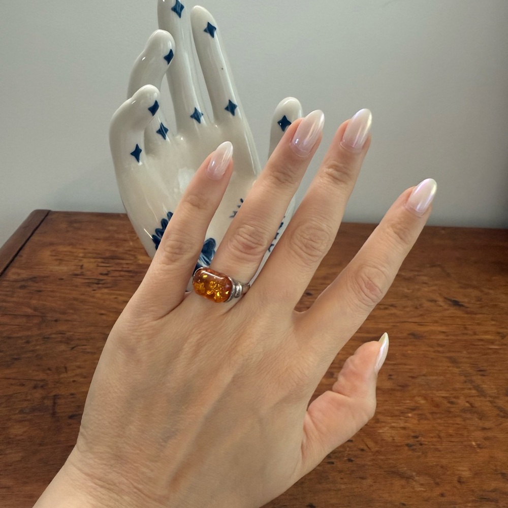 Amber Silver Ring